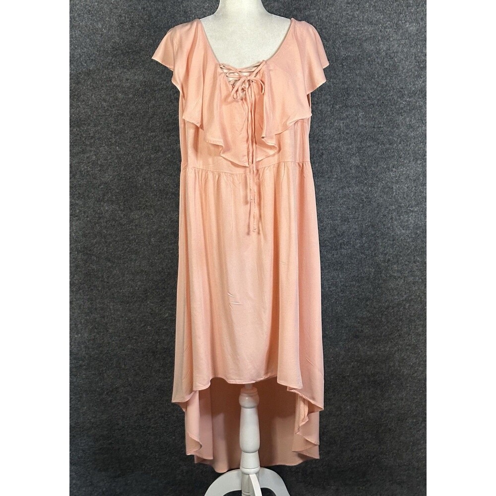 Torrid Hi Low Hem Dress Pink Front Lace Up Side Zip Size 22 CV6310